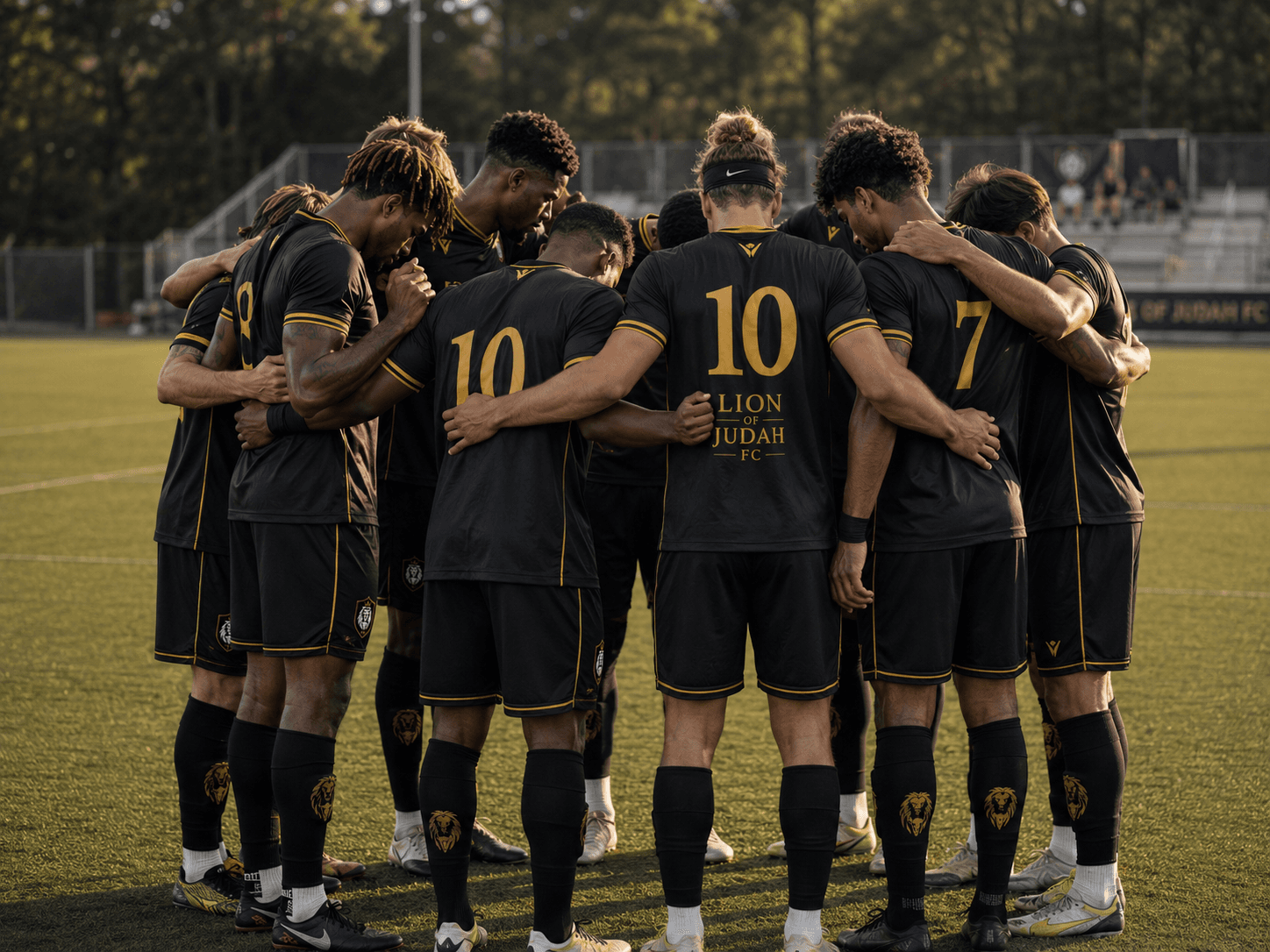 Lion of Judah FC team huddle before training